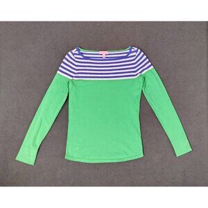 Lilly Pulitzer Pink Green Stripe Sz (M) Sweater Long Sleeve Thin Preppy Relaxed